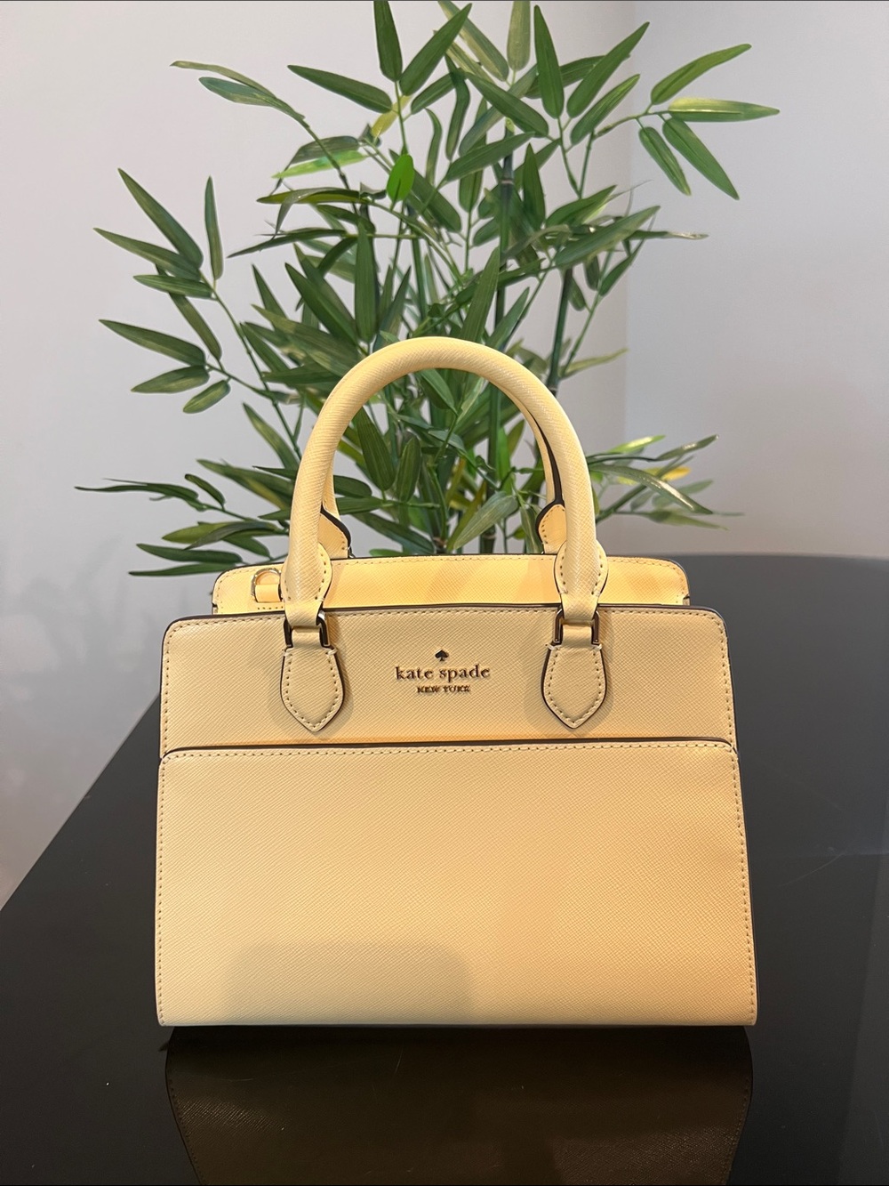 Kate Spade Butter Yellow Small Saffiano Leather Satchel w/ Shoulder Strap